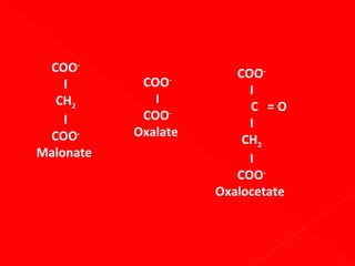 COOI
CH2
I
COOMalonate

COOI
COOOxalate

COOI
C =O
I
CH2
I
COOOxalocetate

 