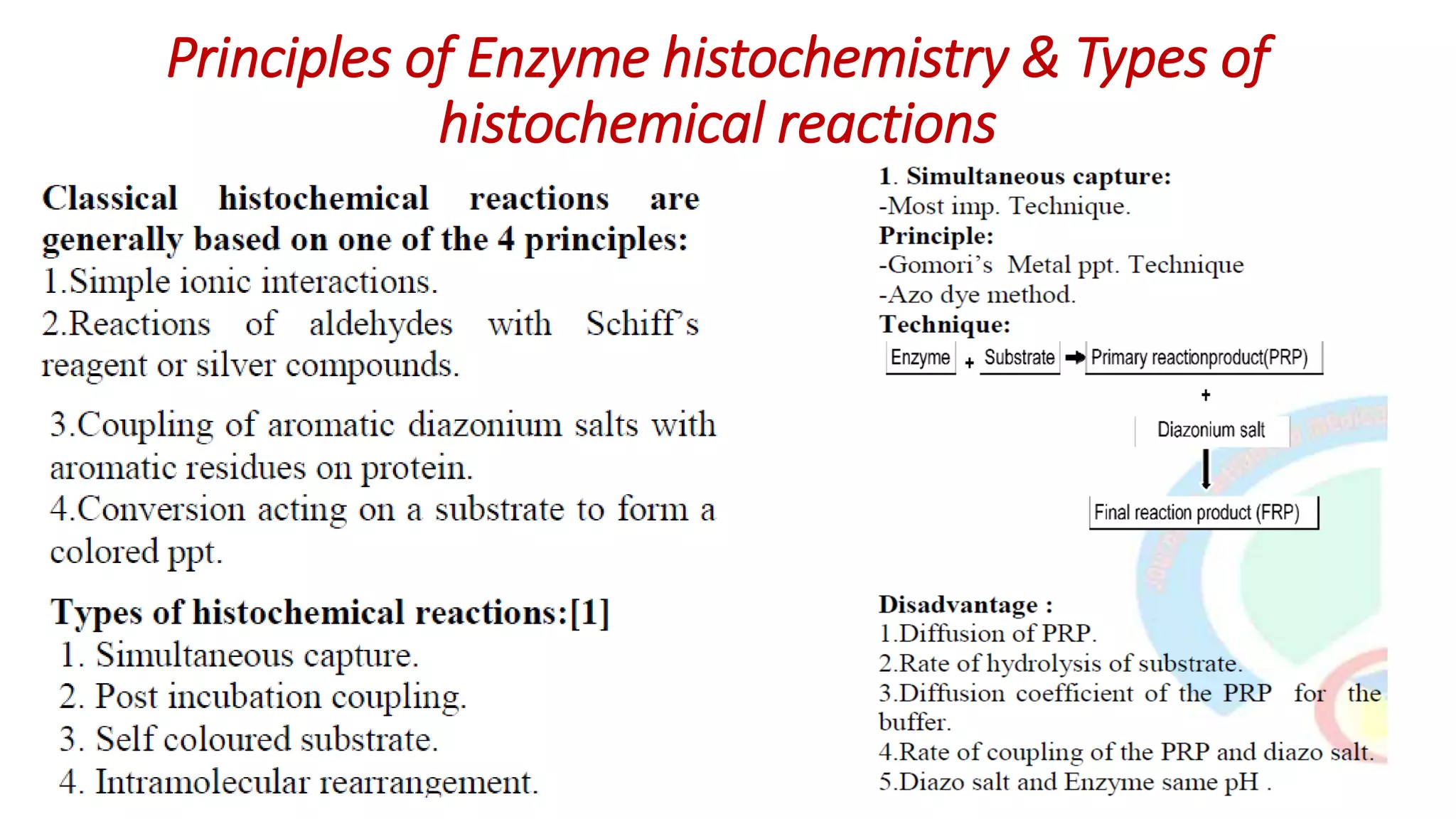 Principles of Enzyme histochemistry & Types of
histochemical reactions
 