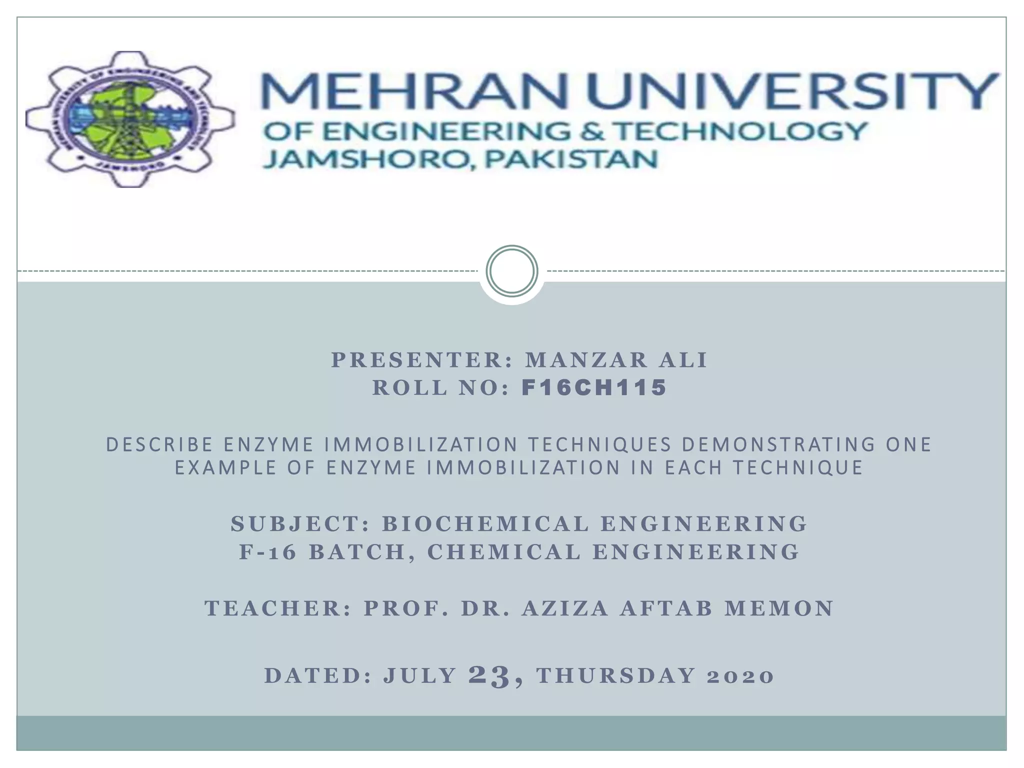 Immobilized Enzymes, Immobilization Techniques, Examples Biochemical