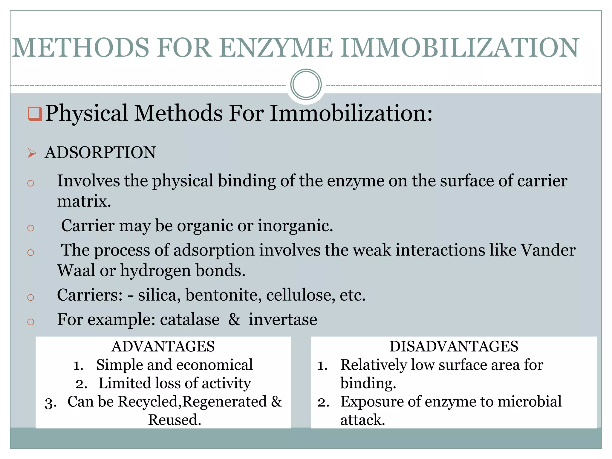 Immobilized Enzymes, Immobilization Techniques, Examples Biochemical