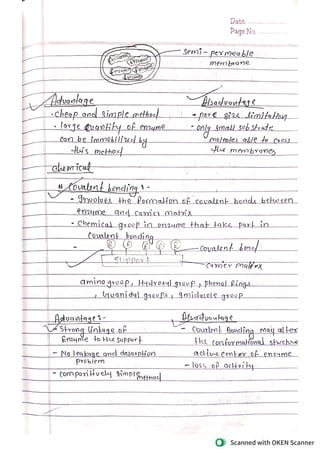 enzyme immobilization biotechnology 6th semester handwriting notes.pdf