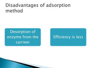 Desorption of
enzyme from the
carrieer
Efficiency is less
 