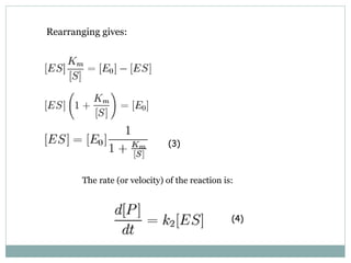 (3)
(4)
The rate (or velocity) of the reaction is:
Rearranging gives:
 