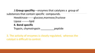 Group Specificity Example Enzymes complete | PPTX