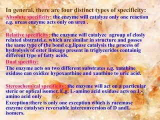 Reaction Specificity Example Enzymes-3rd-week.ppt enzymology, molecular biology | PPT