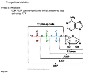 Page 380
Product inhibition:
ADP, AMP can competitively inhibit enzymes that
hydrolyze ATP
Competitive Inhibition
 