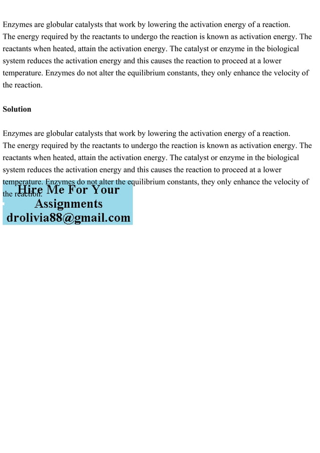 Enzymes are globular catalysts that work by lowering the activation .pdf