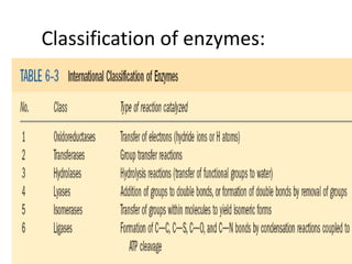 Classification of enzymes:
 