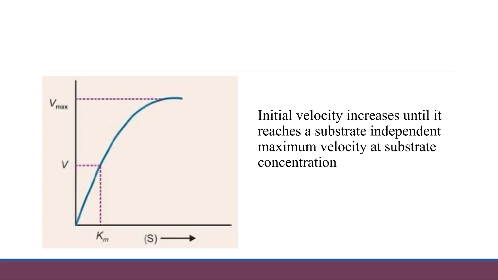 Initial velocity increases until it
reaches a substrate independent
maximum velocity at substrate
concentration
 
