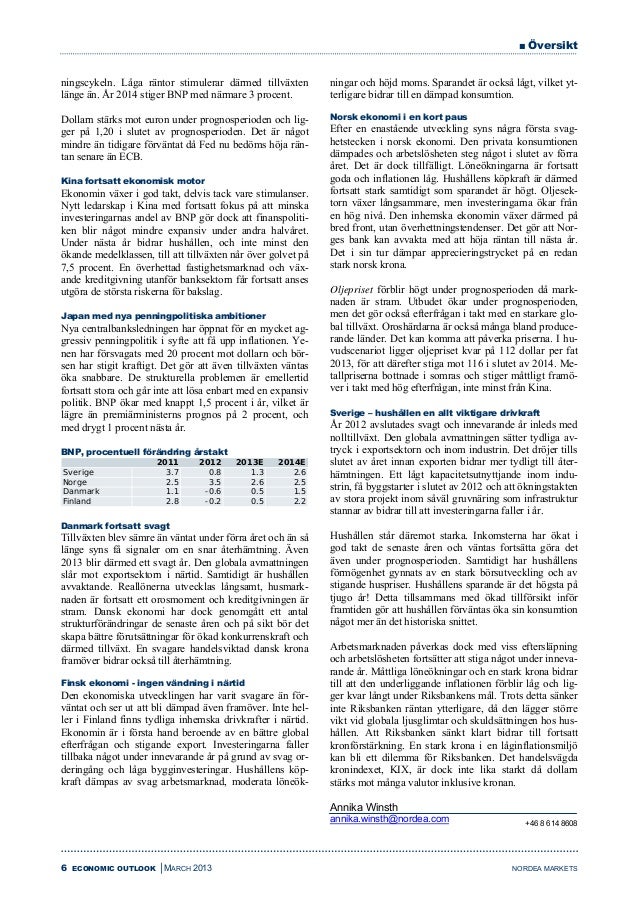 Ekonomiska Utsikter Nordea Bank Mars 2013