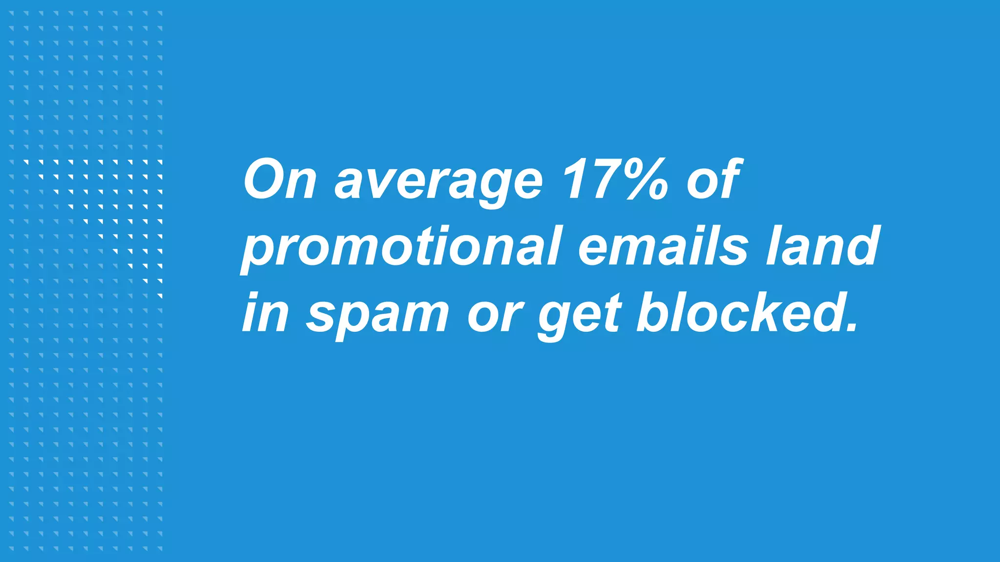 On average 17% of
promotional emails land
in spam or get blocked.
 