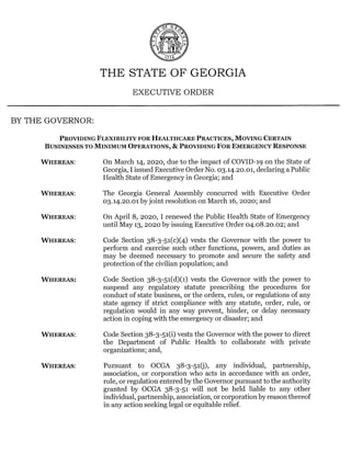 Governor Kemp - Executive Order - 04.20.20