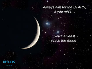 Always aim for the STARS,
if you miss…
..you’ll at least
reach the moon
 
