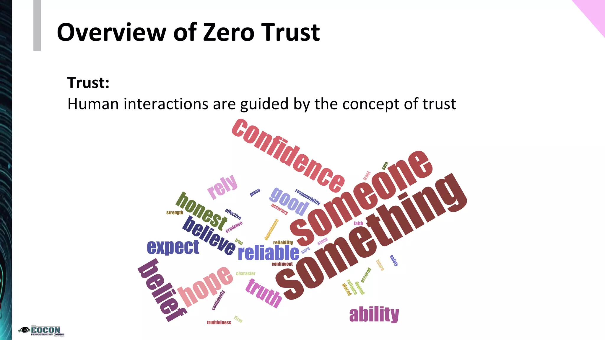 Trust:
Human interactions are guided by the concept of trust
Overview of Zero Trust
 