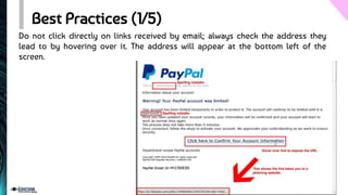 Best Practices (1/5)
Do not click directly on links received by email; always check the address they
lead to by hovering over it. The address will appear at the bottom left of the
screen.
 