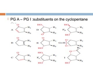  PG A – PG I :substituents on the cyclopentane
ring
 