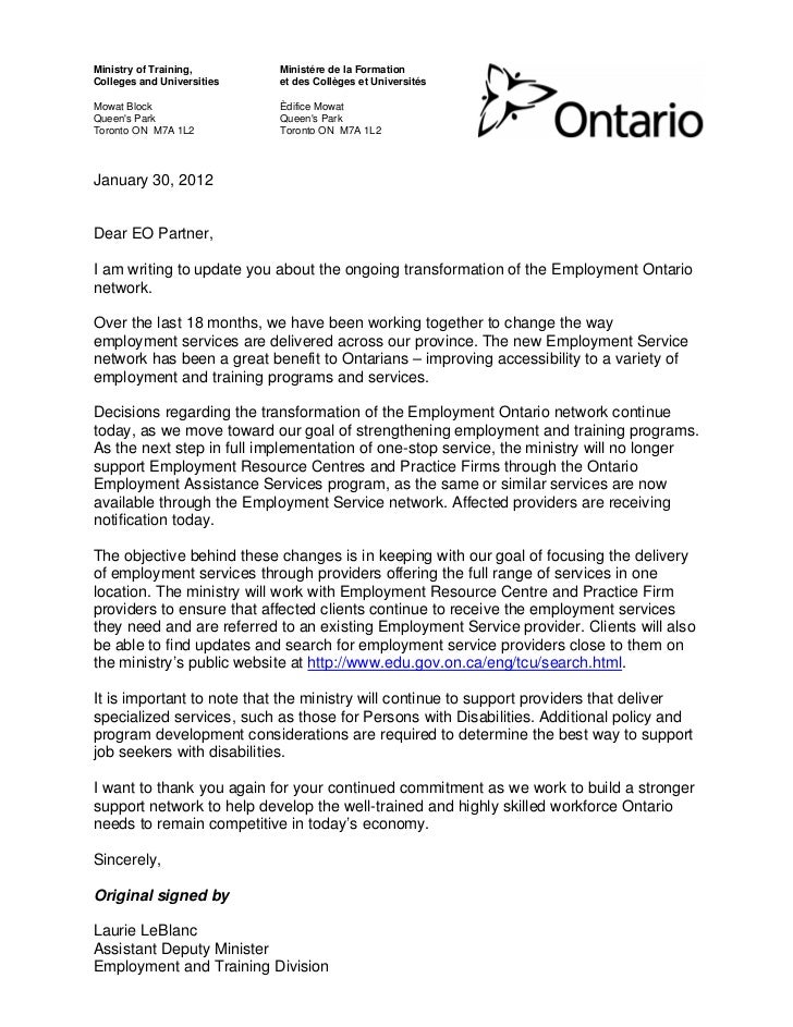 letter agreement la & Employment 30 ERCs 12 cuts Ontario Firms Practice jan