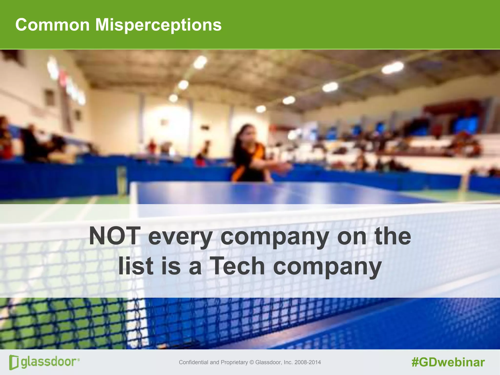 Confidential and Proprietary © Glassdoor, Inc. 2008-2014 #GDwebinar
NOT every company on the
list is a Tech company
Common Misperceptions
 