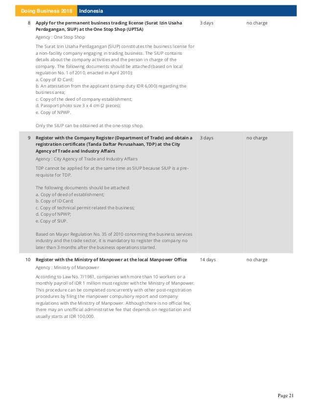 Indonesia: Doing Business Report 2018 Indonesia: Doing Business Report 2018