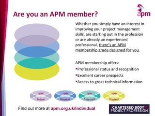 Are you an APM member?
Whether you simply have an interest in
improving your project management
skills, are starting out i...