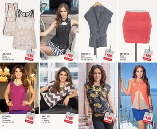 2221
$189PC0513242
AL7503
Blusa
03 Natural
CH, ME, GR, XG
$189PC2413233
BL3029
Blusón
29 Grosella
CH, ME, GR, XG
$189PC5013251
HK0133
Saco
33 Gris Oxford
CH, ME, GR, XG
$199PC3313975
AK9410
Blusa
10 Negro
ME, GR, XG
$189PC1813249
BL2910
Blusón
10 Negro
GR, XG
$189PC8113210
BW1501
Blusón
01 Blanco
CH, GR, XG
$189PC9913293
QV1941
Falda
41 Coral
CH, ME
$199PC1313936
AL5576
Blusa
76 Rosa Neon
ME, GR, XG
 