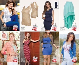 4645
$349PC8024419
HE0501
Saco
01 Blanco
CH, ME, GR
$359PC3625127
HF2414
Saco
14 Salmón
CH, ME, GR, XG
$359PC2725174
VW0309
Vestido
09 Marino
ME, GR, XG
$369PC6625801
VG6408
Vestido
08 Azul Rey
32, 34, 36, 38, 40
$349PC6424484
JD0390
Chaleco
90 Dorado
UT, GR
$359PC2425129
VC5648
Vestido
48 Toronja
CH, ME, GR
$369PC0425852
QS0327
Falda
27 Sky Blue
CH, ME, GR
$379PC0026576
GF4856
Sweter
56 Azul Francia
UT, GR
 