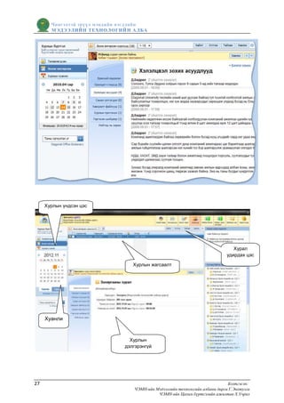 Чингэлтэй эрүүл мэндийн нэгдлийн
       МЭДЭЭЛИЙН ТЕХНОЛОГИЙ Н АЛБА




     Хурлын үндсэн цэс




                                                                                 Хурал
                                                                              удирдах цэс

                                  Хурлын жагсаалт




     Хуанли



                                 Хурлын
                               дэлгэрэнгүй




27                                                                            Бэлтгэсэн:
                                  ЧЭМН-ийн Мэдээллийн технологийн албаны дарга Г.Энхтулга
                                            ЧЭМН-ийн Цахим бүртгэлийн ажилтан Х.Учрал
 