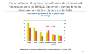 16
Une accélération du rythme des réformes structurelles est
nécessaire dans les BRIICS également, compte tenu du
ralentis...