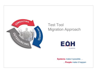 Test Tool
Migration Approach




     Systems make it possible …
           …People make it happen
 