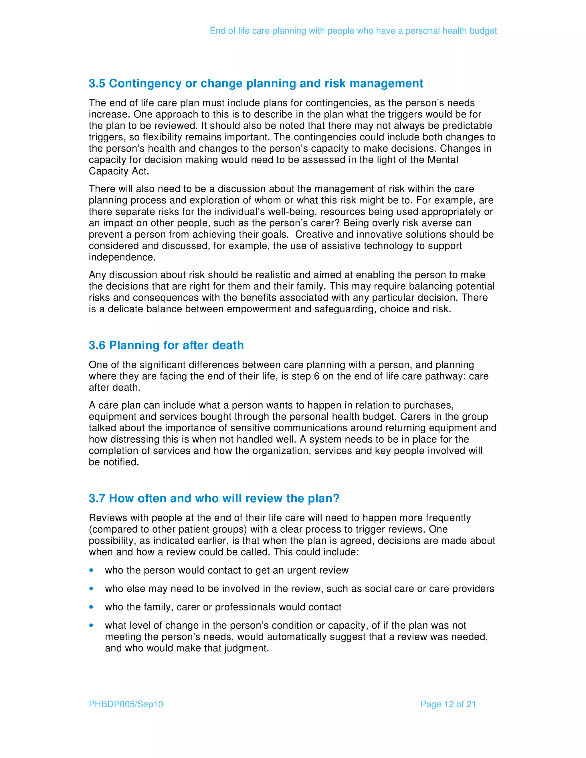 End of life care planning with people who have a personal health budget ...