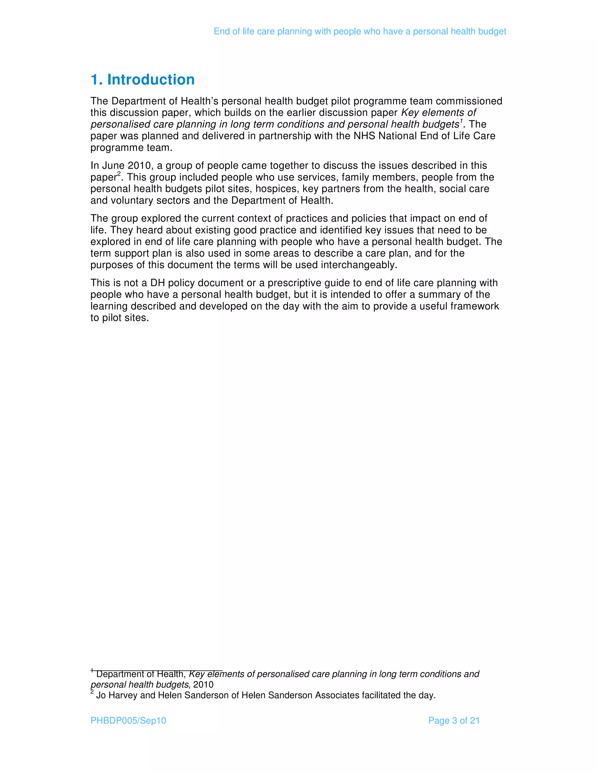 End of life care planning with people who have a personal health budget ...