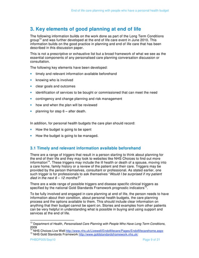 End of life care planning with people who have a personal health budget ...
