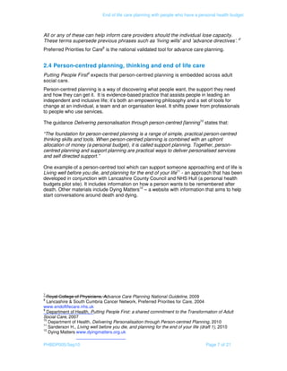 End of life care planning with people who have a personal health budget ...