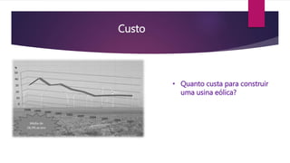 Custo 
• Quanto custa para construir 
uma usina eólica? 
 