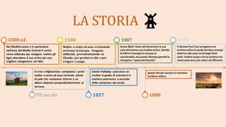 LA STORIA
3500 a.C
VII secolo
1180
1857
1887
1888
1891
Nel Mediterraneo e in particolare
nell’area del Medio Oriente il vento
viene utilizzato per navigare. Inoltre gli
Egizi attendono il suo arrivo per una
migliore navigazione nel Nilo.
In Iran e Afghanistan compaiono i primi
mulini a vento ad asse verticale, dotati
di pale che ruotavano intorno a un
albero disposto perpendicolarmente al
terreno.
Mulini a vento ad asse orrizontale
arrivano in Europa. Vengono
utilizzati, prevalentemente in
Olanda, per produrre olio e per
irrigare i campi.
Daniel Halladay costruisce un
mulino in grado di orientarsi in
maniera autonoma a seconda
della variazione del vento
James Blyth riesce ad alimentare la sua
casa attraverso una turbina eolica. Decide
di offrire l'energia in eccesso ai
concittadini, ma questi rifiutanoperché la
ritengono "opera del diavolo"
James Brush inventa il termine
turbina eolica.
Il danese Poul Cour progetta una
turbina eolica la quale fornisce energia
elettrica alle aree rurali degli Stati
Uniti. Inoltre scopre che le turbine con
meno pale sono più veloci ed efficienti.
 