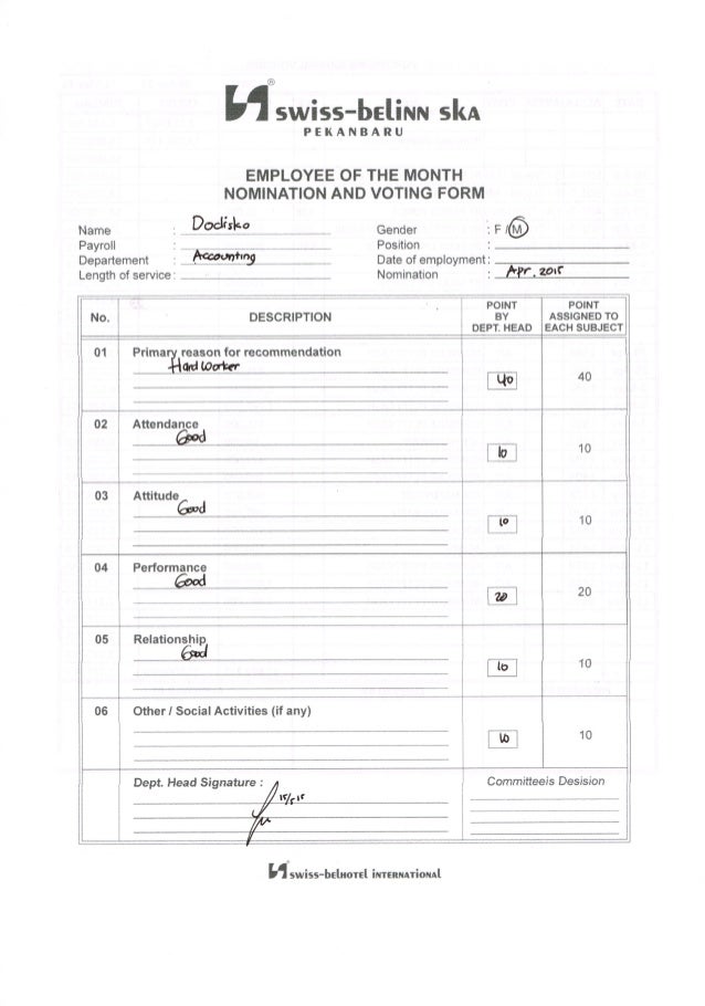 employee of the month forms