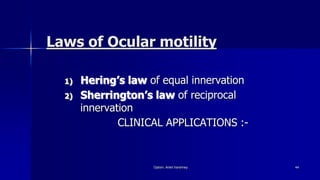 Laws of Ocular motility
1) Hering’s law of equal innervation
2) Sherrington’s law of reciprocal
innervation
CLINICAL APPLICATIONS :-
Optom. Ankit Varshney 44
 