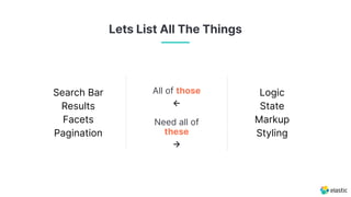 All of those
←
Need all of
these
→
Search Bar
Results
Facets
Pagination
Logic
State
Markup
Styling
Lets List All The Things
 