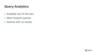 Query Analytics
• Available out-of-the-box
• Most frequent queries
• Queries with no results
 