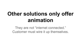 Other solutions only offer
animation
They are not “internet connected.”
Customer must wire it up themselves.
 