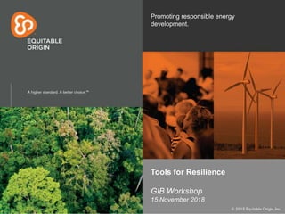Promoting responsible energy
development.
Tools for Resilience
GIB Workshop
15 November 2018
 