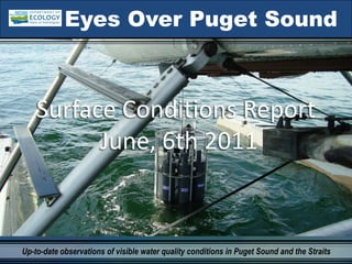 Eyes Over Puget Sound



    Surface Conditions Report
          June, 6th 2011


Up-to-date observations of visible water quality conditions in Puget Sound and the Straits
 