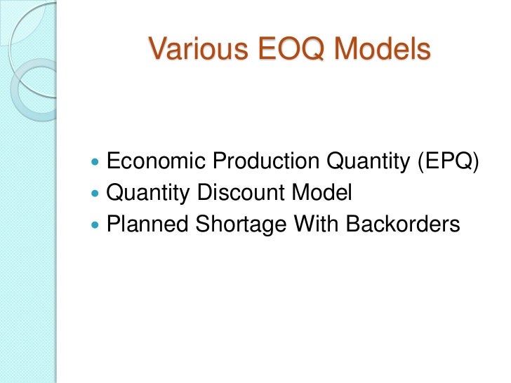 about economic order quantity An economic order quantity model with defective items and shortages economic order quantity is a technique to find out optimum order quantity generally. about economic order quantity An economic order quantity model with defective items and shortages economic order quantity is a technique to find out optimum order quantity generally.