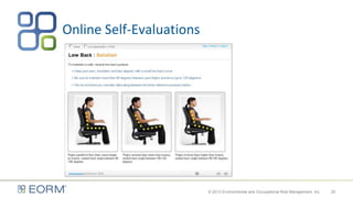Online Self-Evaluations
© 2013 Environmental and Occupational Risk Management, Inc. 25
 