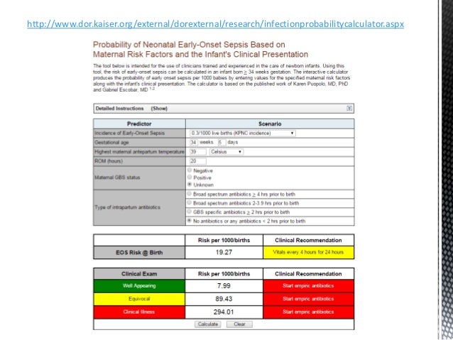 Neonatal Sepsis Calculator Kaiser Permanente