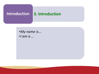 Make some
notes
3. IntroductionIntroduction
•My name is...
•I am a …
 