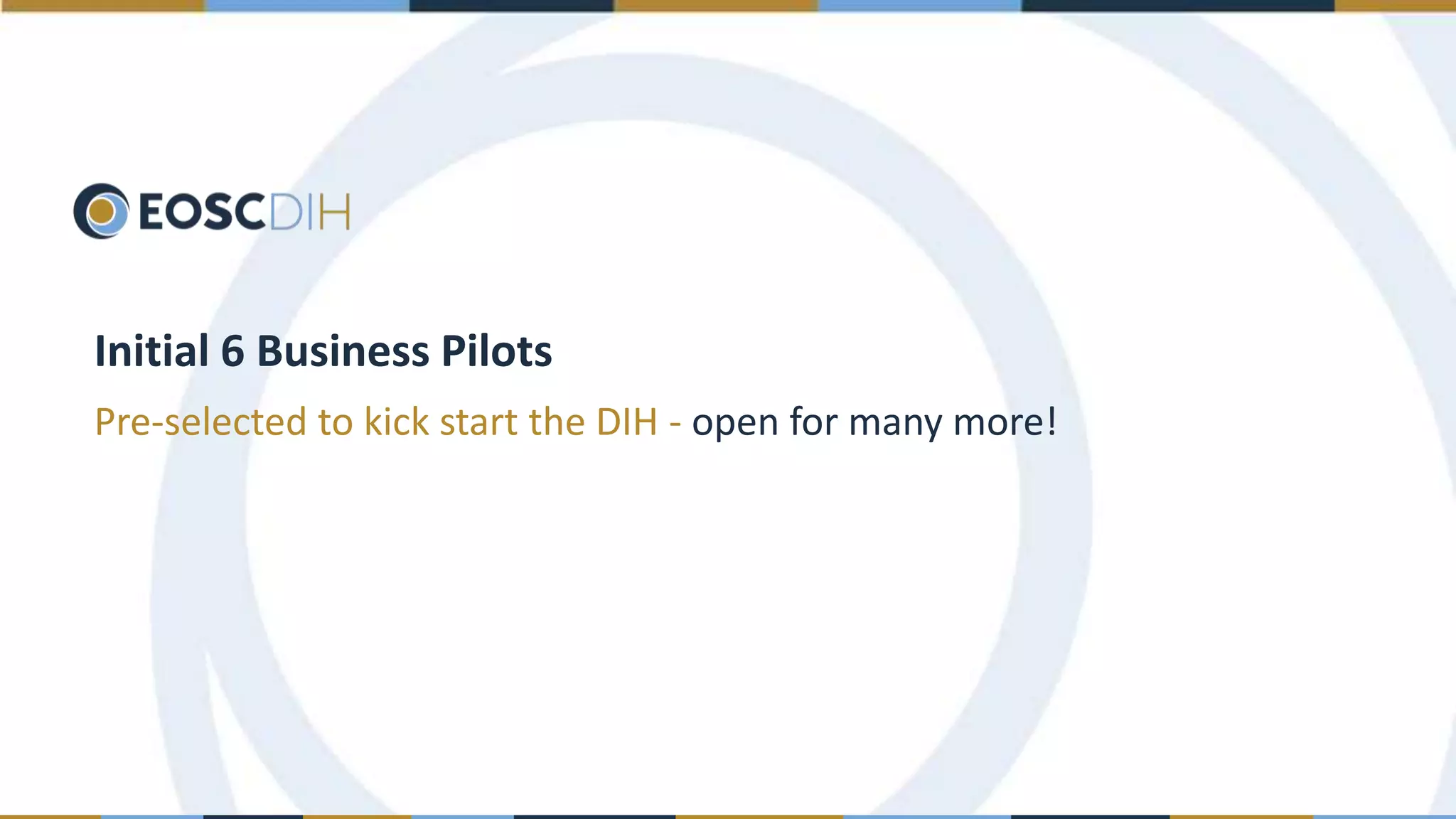 Initial 6 Business Pilots
Pre-selected to kick start the DIH - open for many more!
 