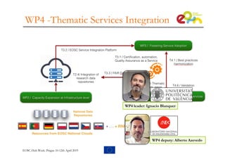 WP4 -Thematic Services Integration
WP4 deputy: Alberto Azevedo
WP4 leader: Ignacio Blanquer
EOSC-Hub Week. Prague 10-12th April 2019
 