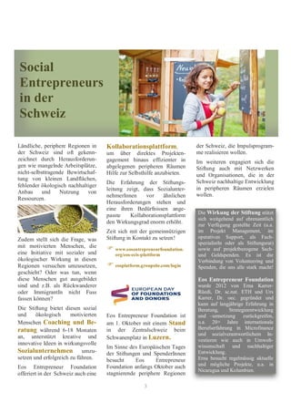 3 
Social 
Entrepreneurs 
in der 
Schweiz 
Kollaborationsplattform, 
um über direktes Projekten-gagement 
hinaus effizient...