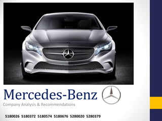 Mercedes-BenzCompany Analysis & Recommendations
5180026 5180372 5180574 5180676 5280020 5280379
 
